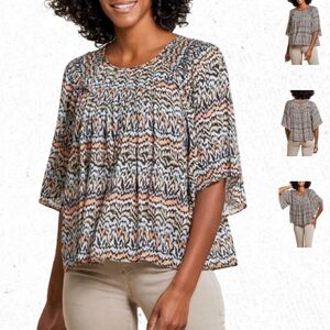 Tribal Flutter Sleeve Multicolor Pattern Top Blouse Sz XL